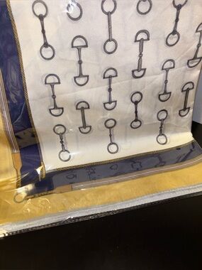 Equestrian Bit Print Silk Scarf in Navy, Yellow & White
